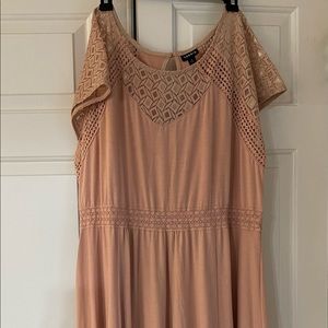 Dusty rose maxi dress with lace detail. Jersey knit. So comfortable and cute!